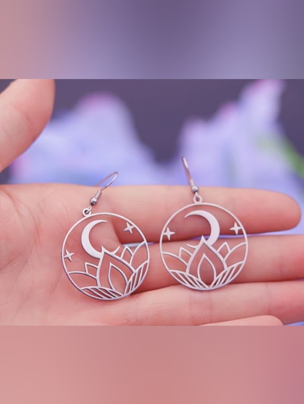 $8 Each Or Bundle 5/$20 Silver Moon & Lotus Drop Earrings